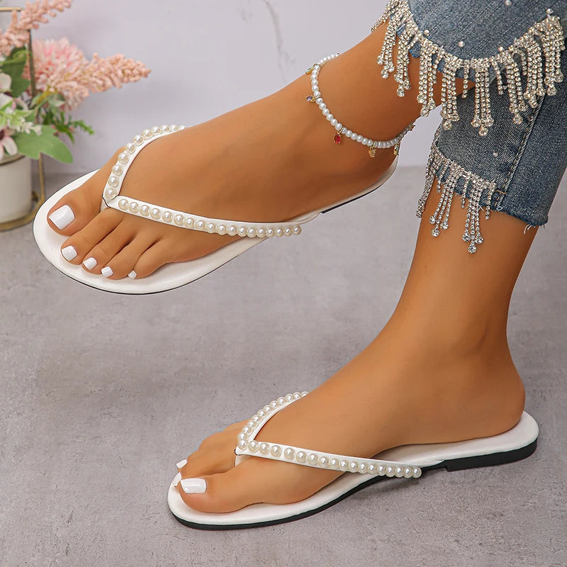 Sandales Bohèmes Plates à Perles Femme