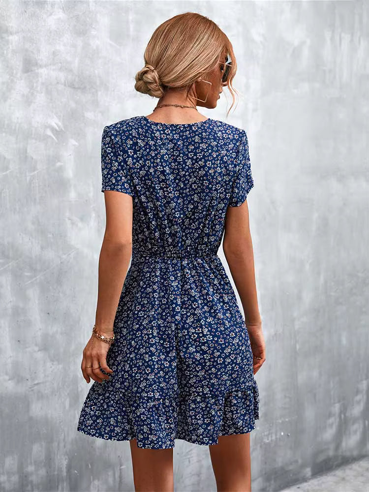 Robe Courte Bohème Décontractée à Col V