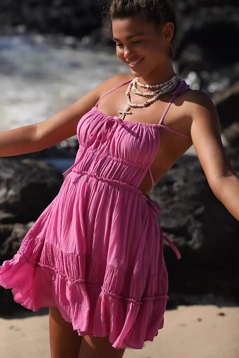 Robe Courte Bohème à Découpes et Volants