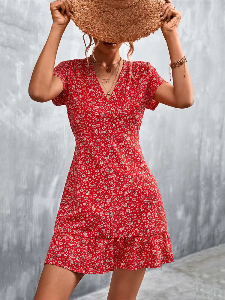 Robe Courte Bohème Décontractée à Col V