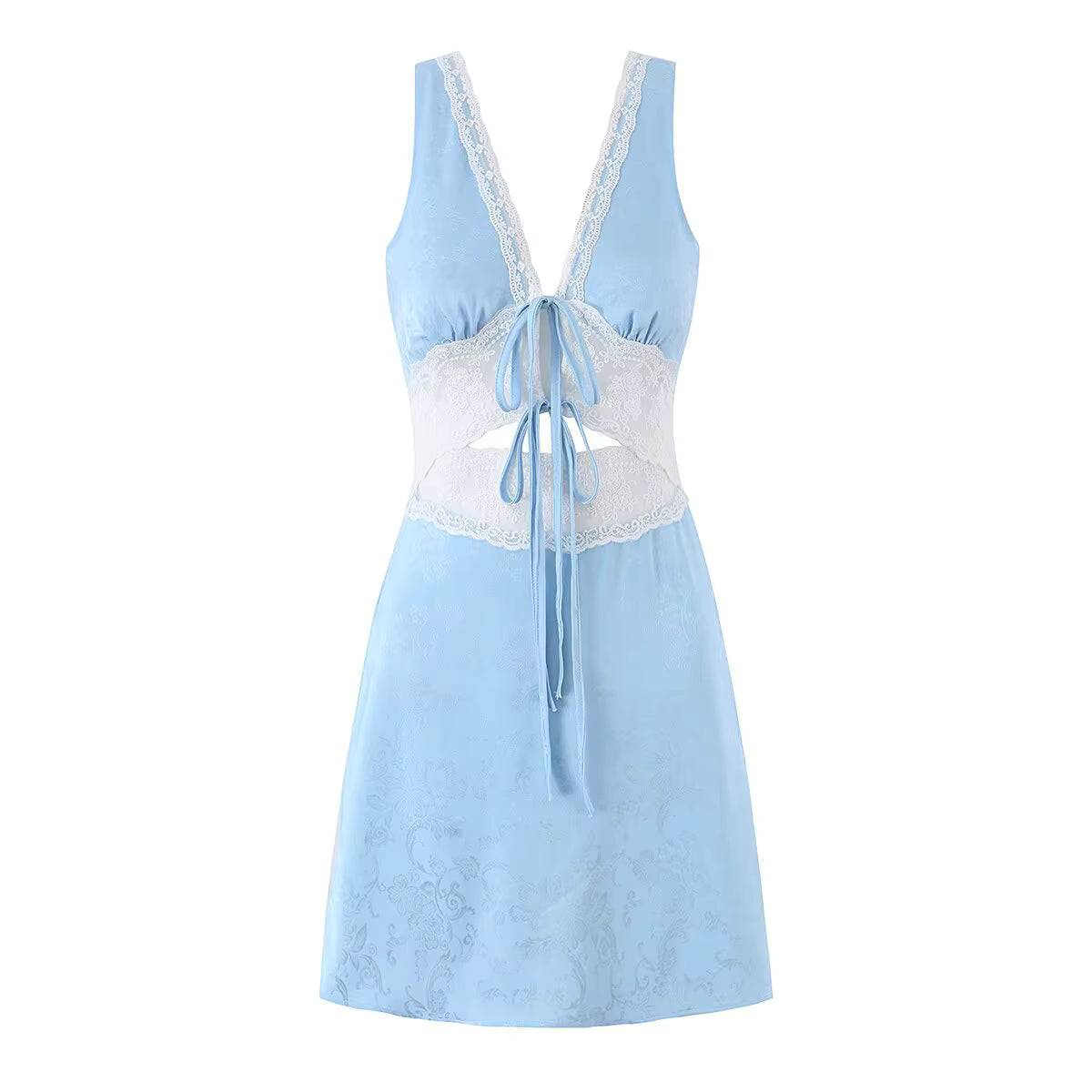 Robe Bohème Courte en Satin à Dos Nu et Dentelle