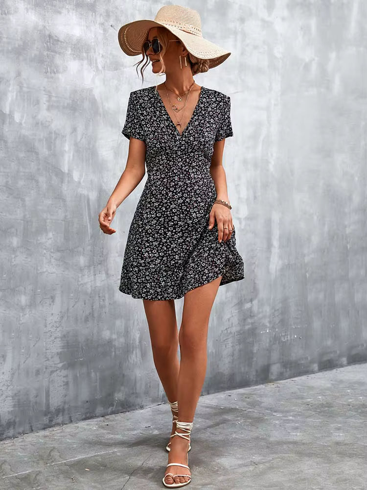 Robe Courte Bohème Décontractée à Col V