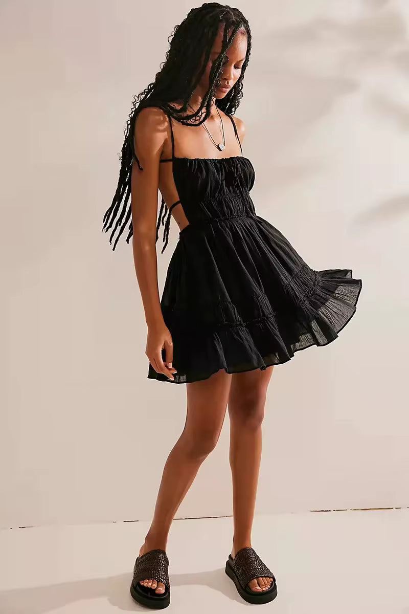 Robe Courte Bohème à Découpes et Volants