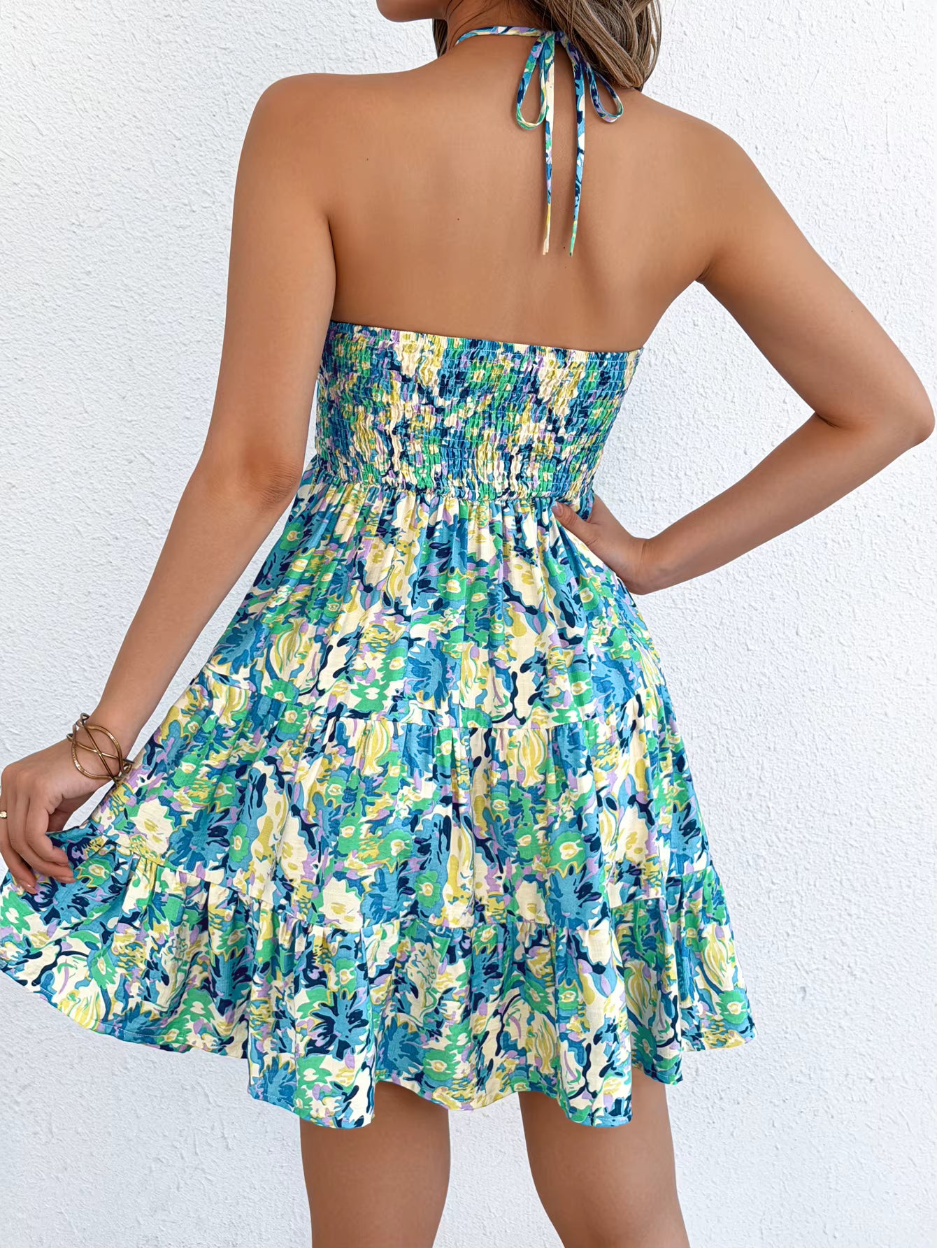 Robe Courte Bohème Dos Nu à Col Halter
