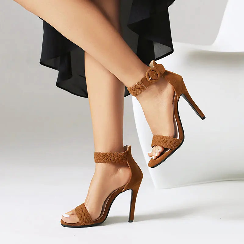 Sandales à Talons Hauts Élégantes à Brides Tressées