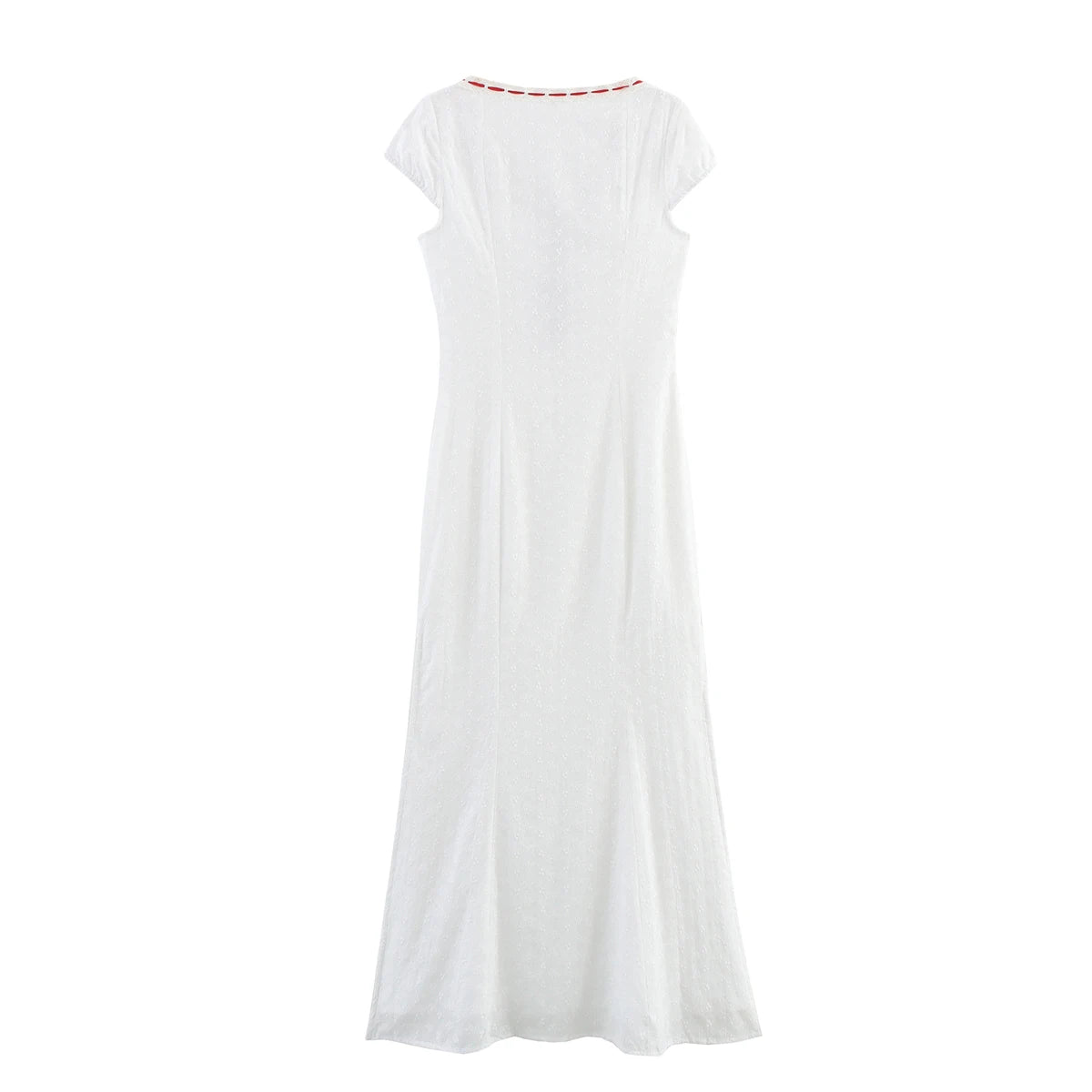 Robe Bohème Blanche Mi-Longue à Nœuds Rouges