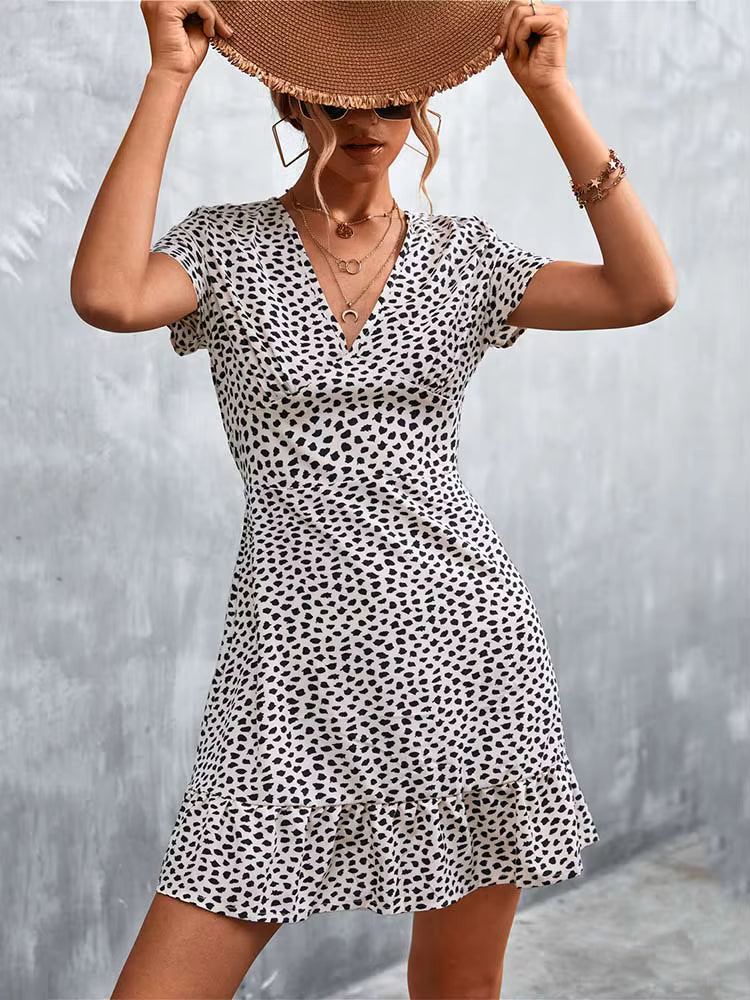 Robe Courte Bohème Décontractée à Col V