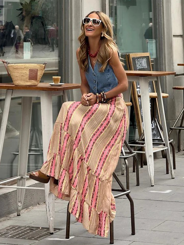 Jupe Longue Bohème Chic à Imprimés Multicolores