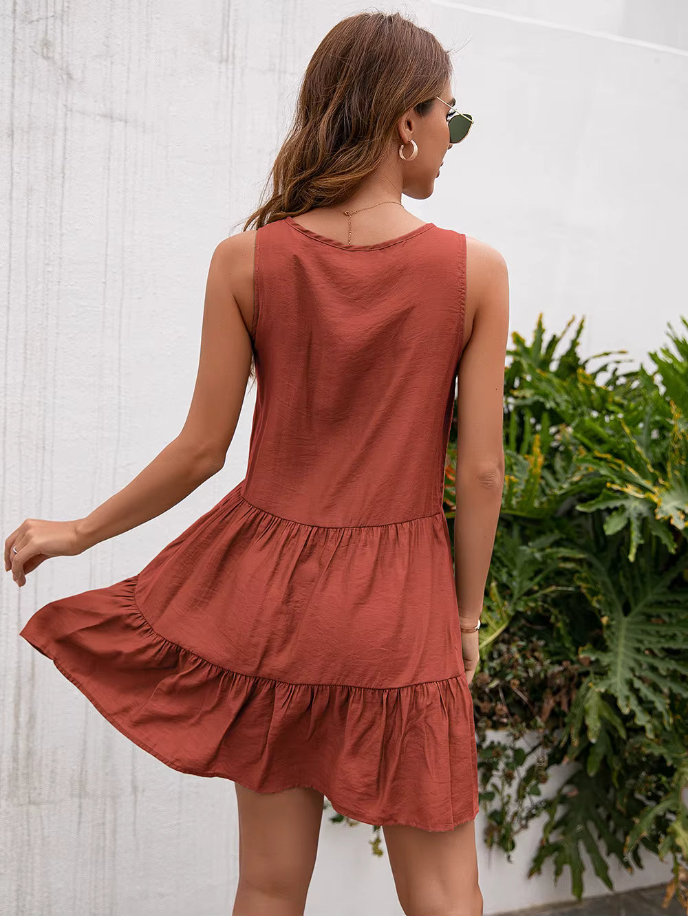 Robe Bohème Courte à Dentelle Crochetée et Pompons