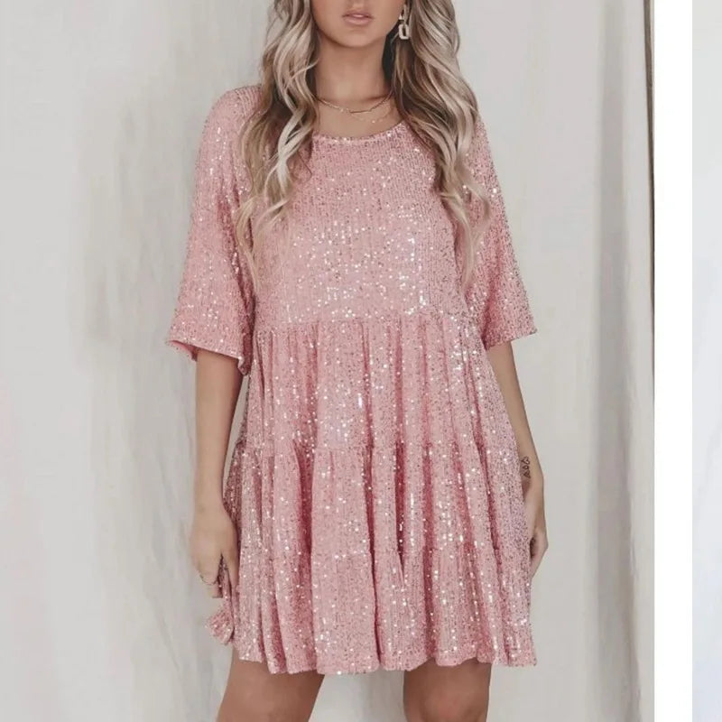Robe Courte Bohème à Paillettes