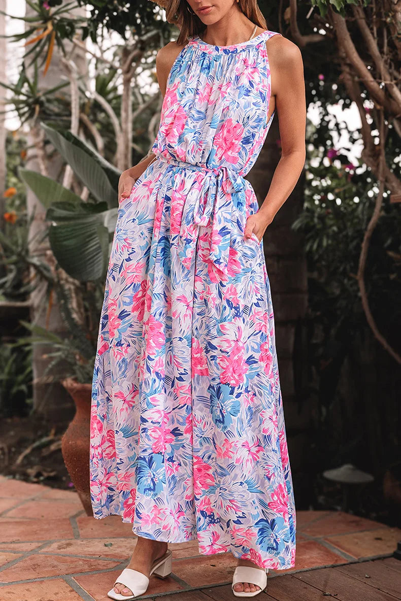 Robe Longue Bohème Chic Fleurie à Encolure Américaine