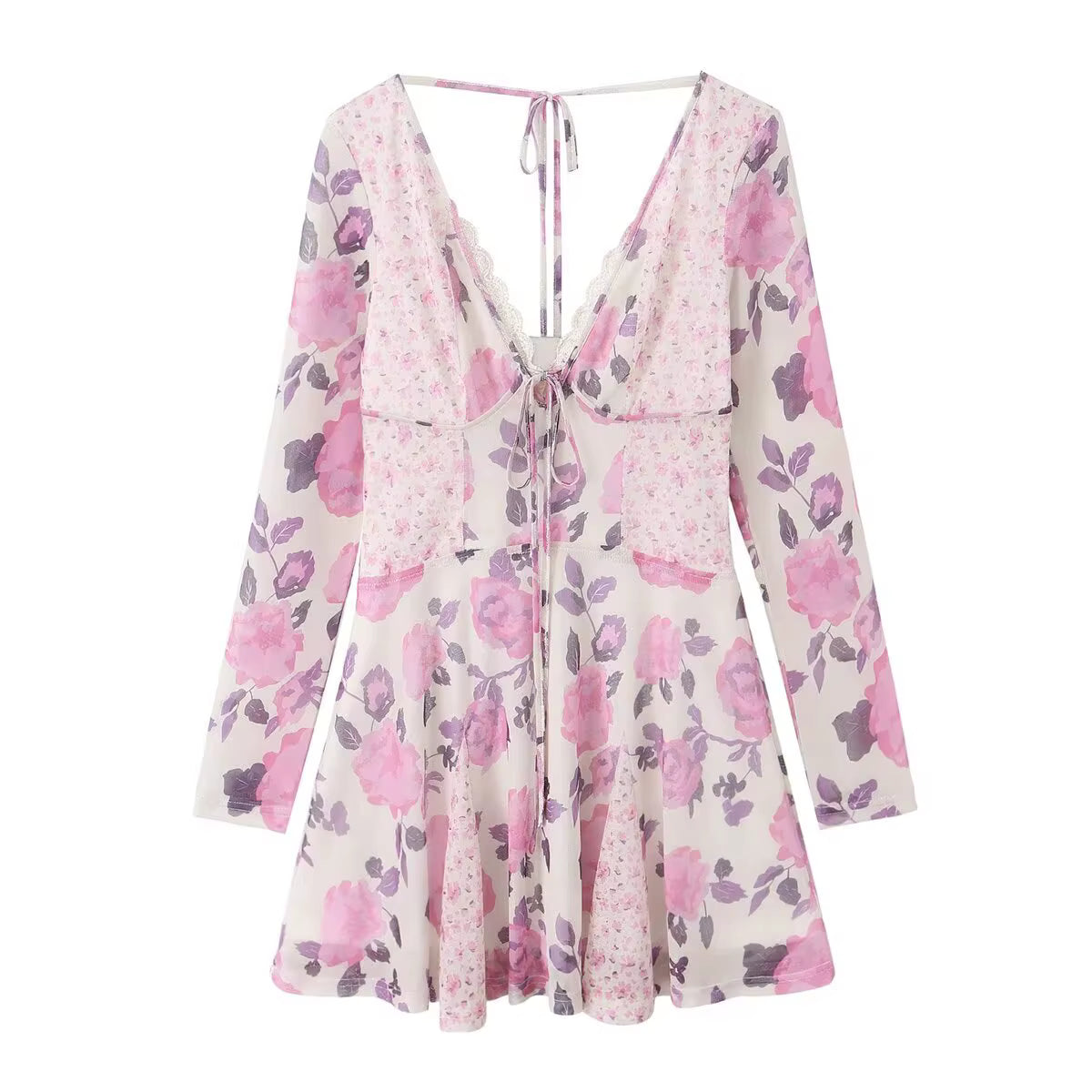 Robe Courte Chic à Imprimé Patchwork Fleuri
