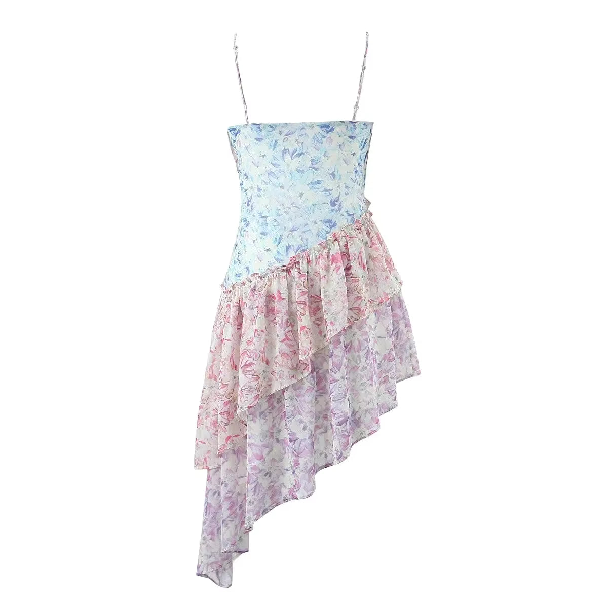 Robe Bohème Asymétrique à Volants et Imprimé Floral