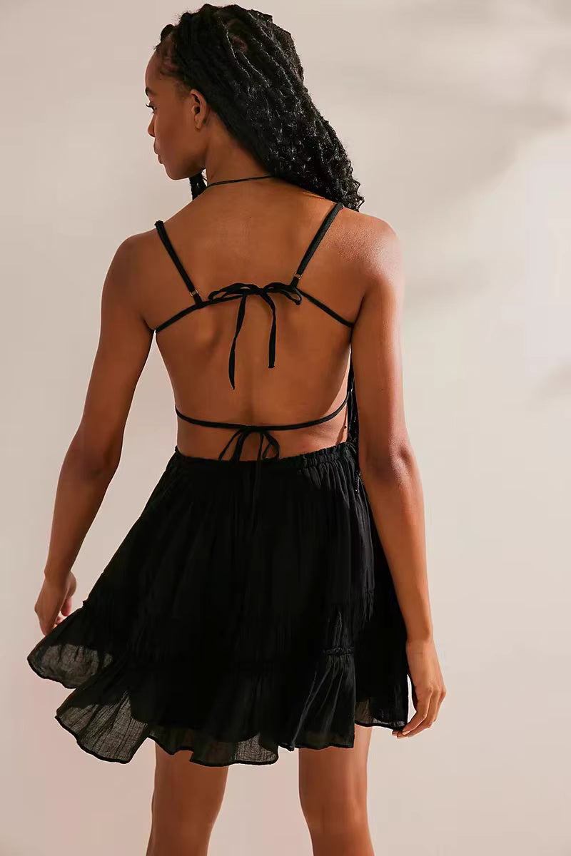Robe Courte Bohème à Découpes et Volants
