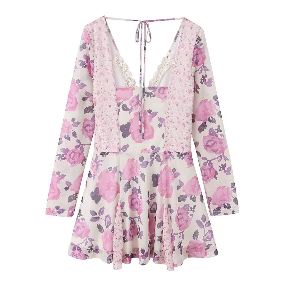 Robe Courte Chic à Imprimé Patchwork Fleuri