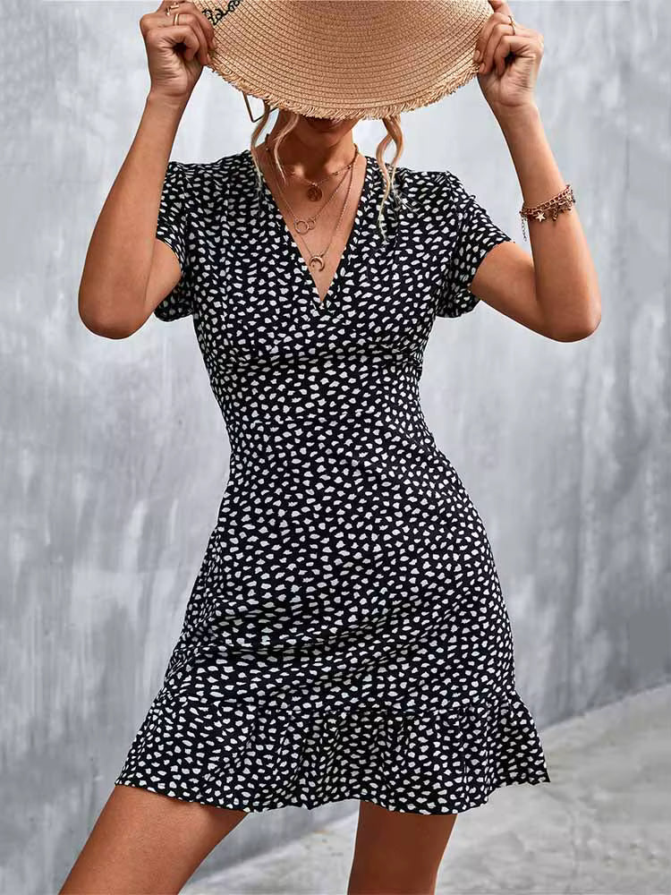 Robe Courte Bohème Décontractée à Col V