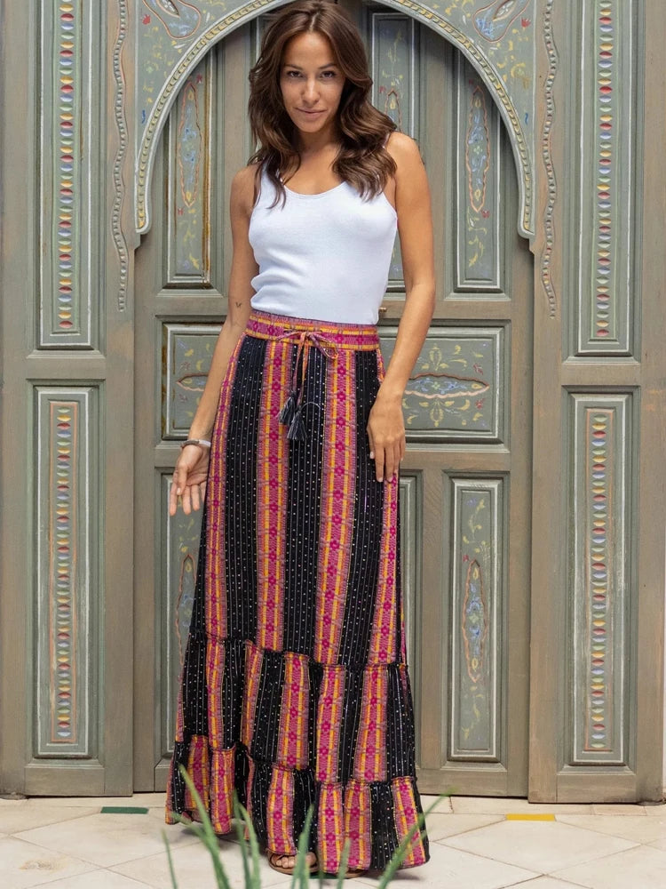 Jupe Longue Bohème Chic à Imprimés Multicolores