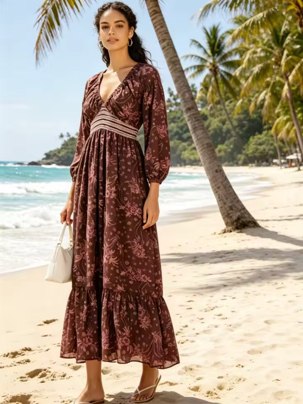 Robe Bohème Longue Fleurie à Décolleté Plongeant