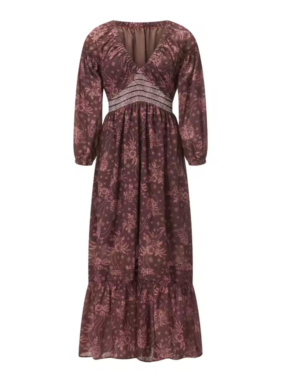 Robe Bohème Longue Fleurie à Décolleté Plongeant