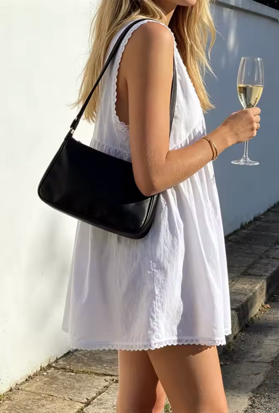 Robe Bohème Courte Ample à Dentelle Brodée