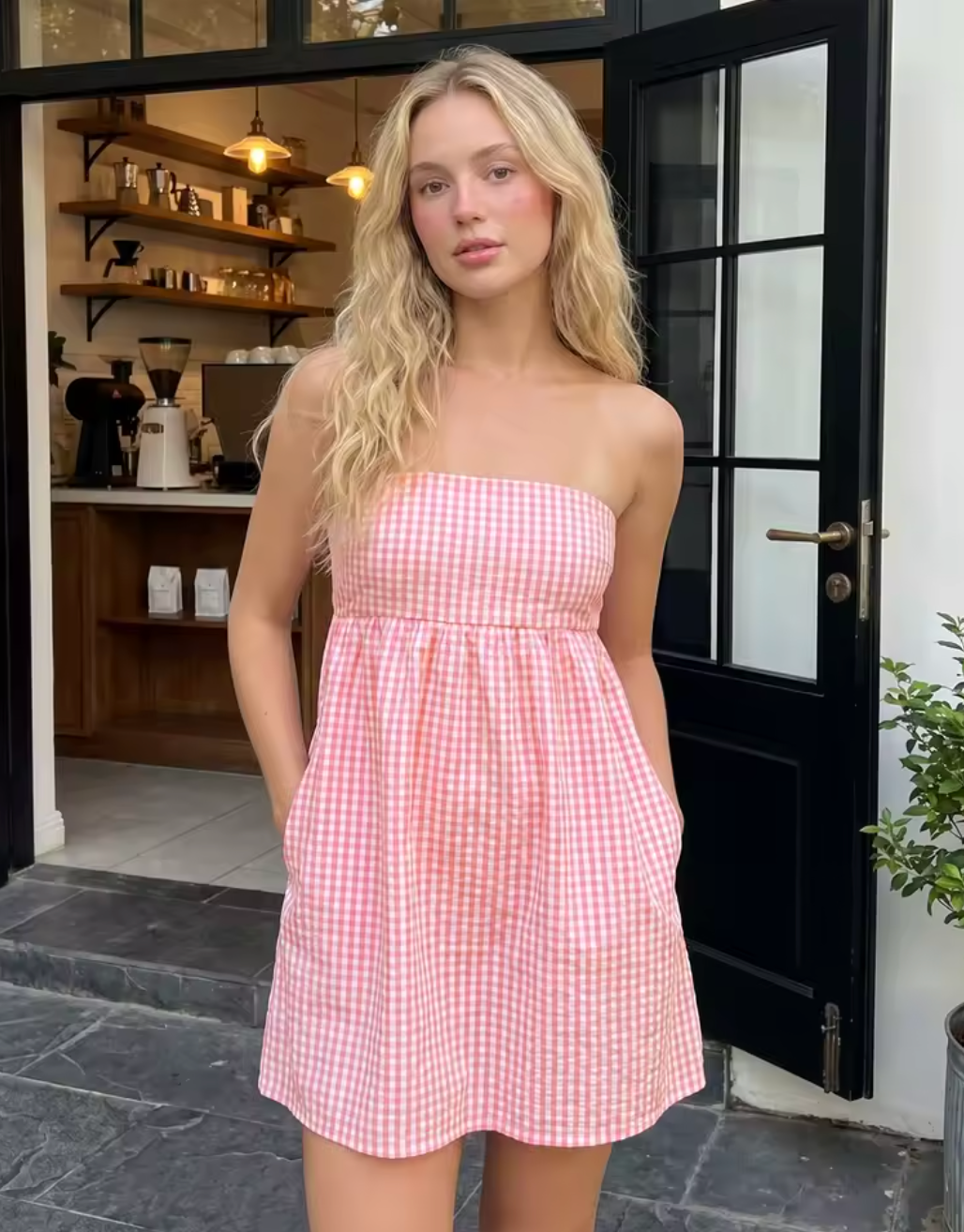 Robe Bohème Courte Vichy à Bretelles