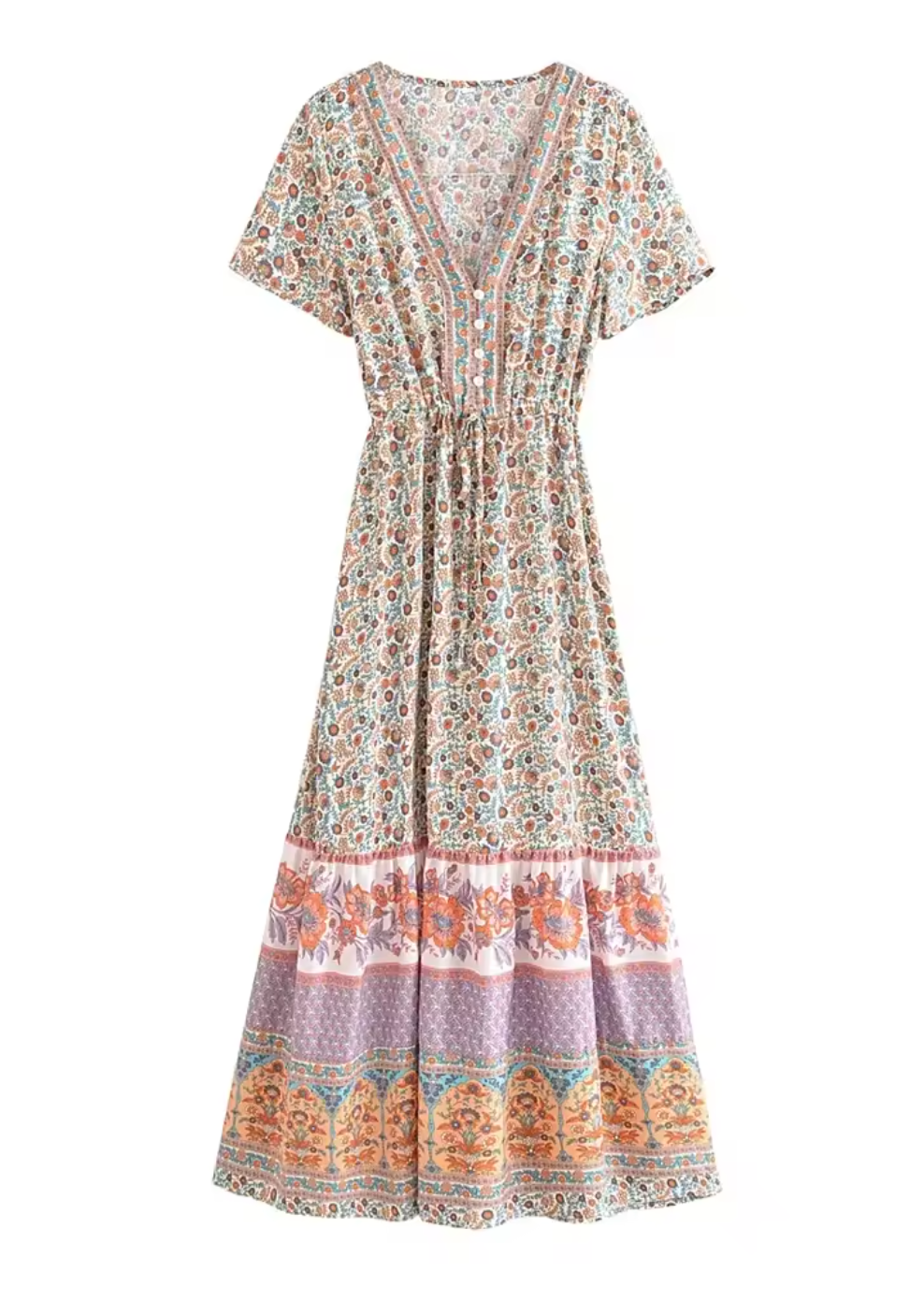 Robe Bohème Longue Fleurie à Décolleté en V