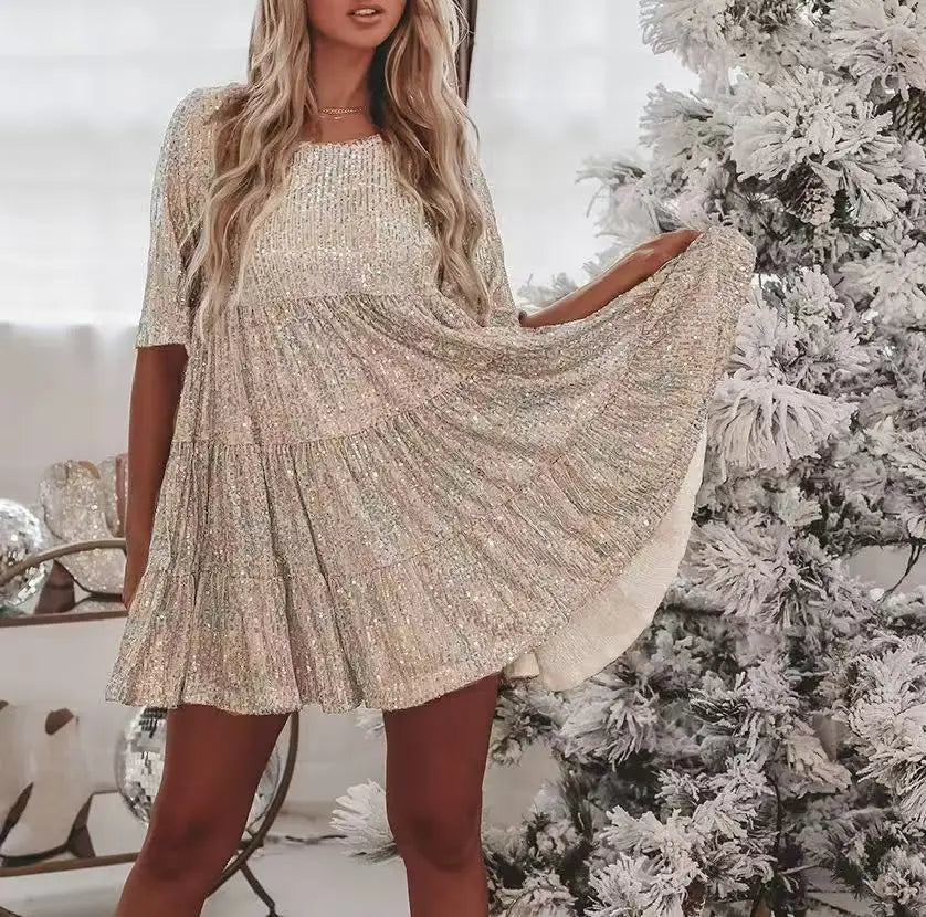 Robe Courte Bohème à Paillettes