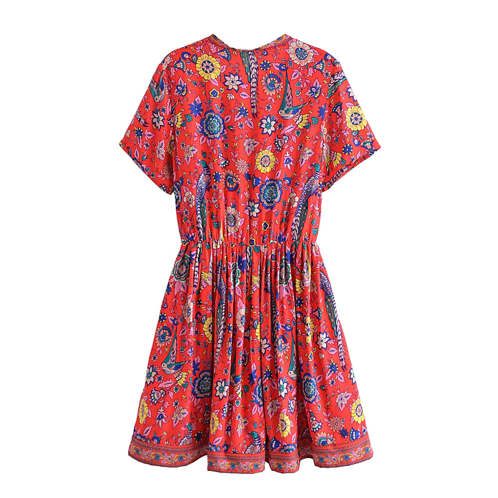 Robe Bohème à Col V et Imprimé Ethnique
