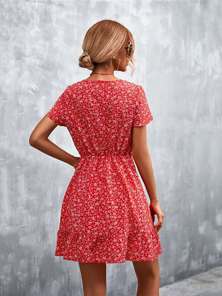 Robe Courte Bohème Décontractée à Col V