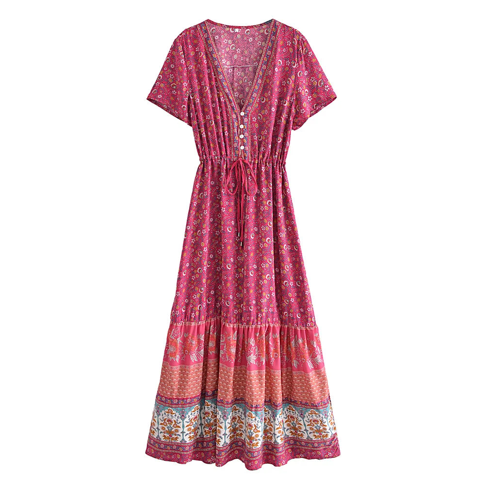 Robe Bohème Longue Fleurie à Décolleté en V