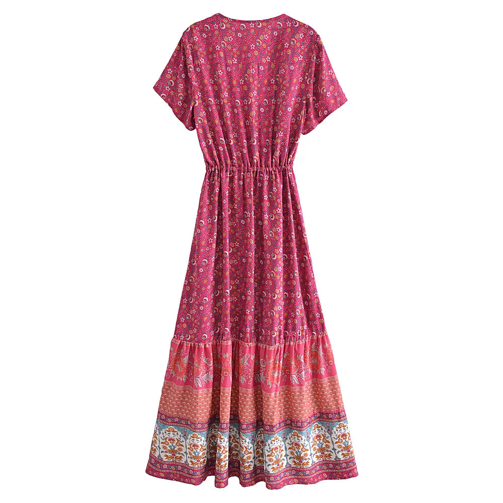 Robe Bohème Longue Fleurie à Décolleté en V