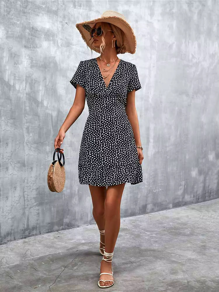 Robe Courte Bohème Décontractée à Col V