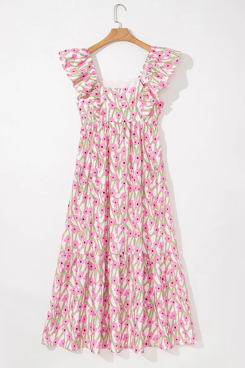 Robe Longue Bohème Chic Fleurie à Volants