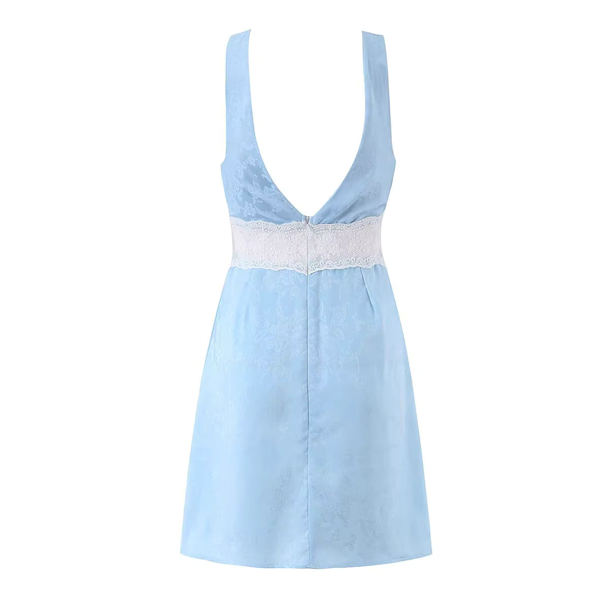 Robe Bohème Courte en Satin à Dos Nu et Dentelle