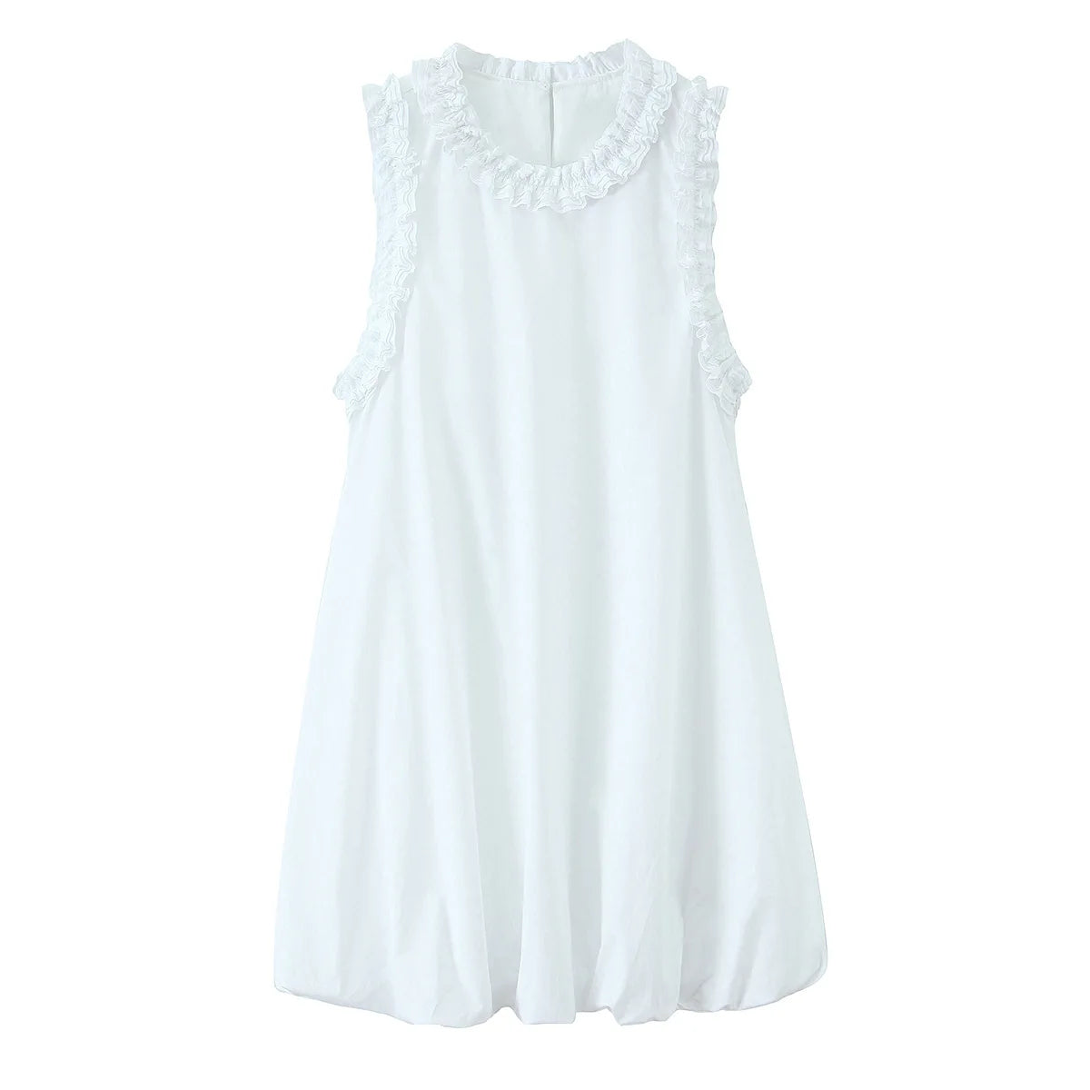 Robe Bohème Courte Blanche Coupe Boule à Volants