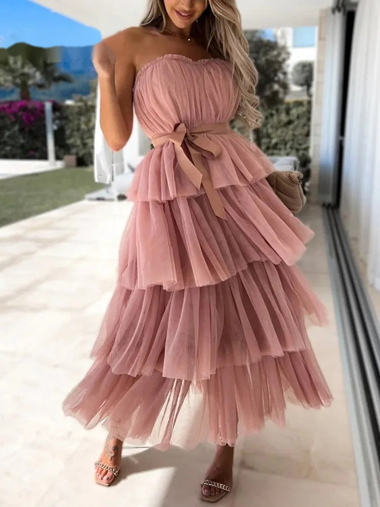 Robe de Cocktail Bohème Tulle à Volants