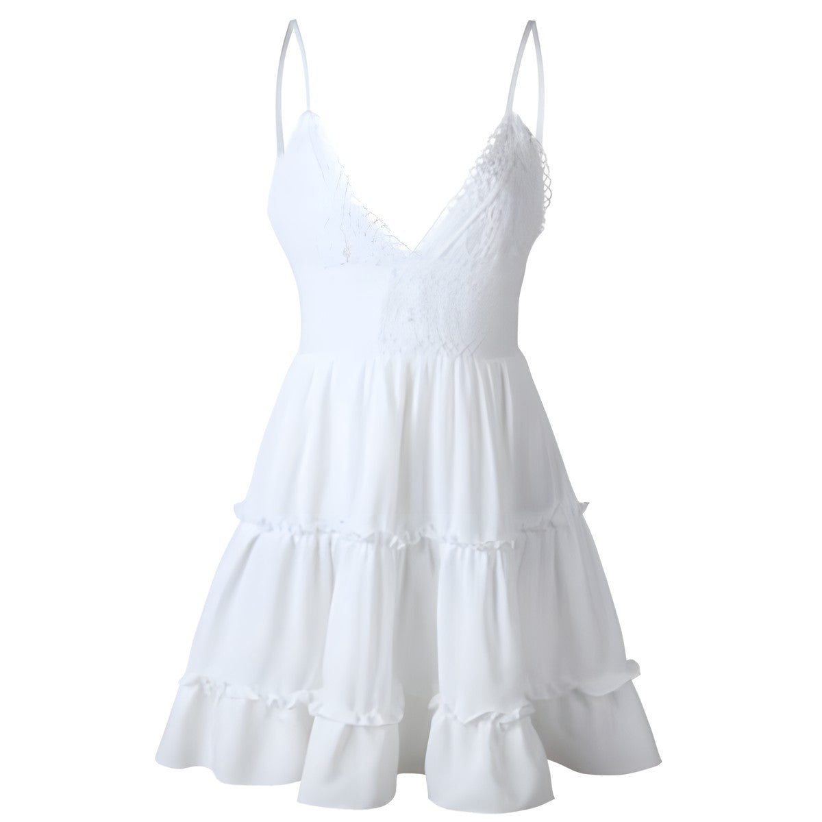 Robe Courte de Plage Blanche Dentelle Boho Bohème Chic