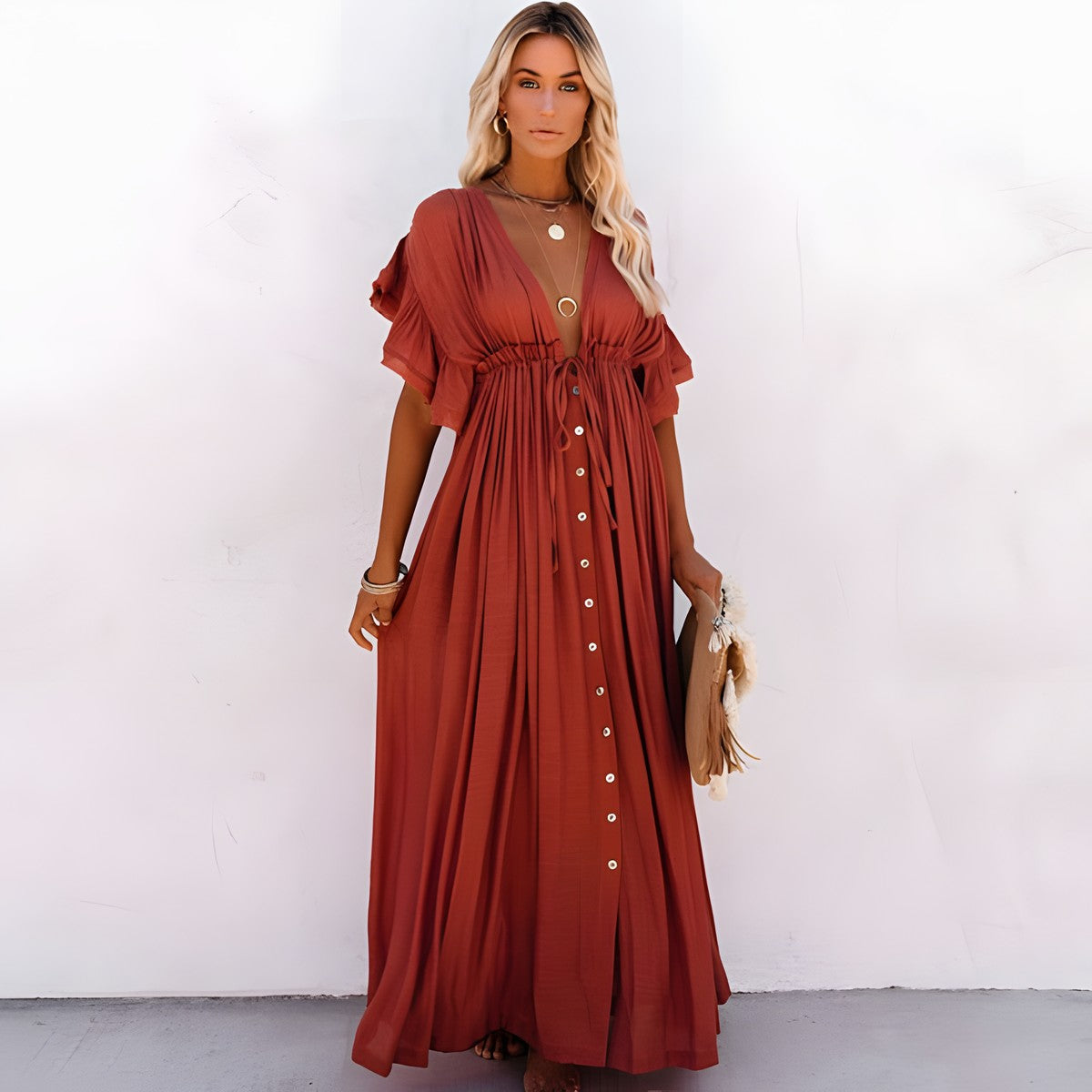 Robe bohème longue rouge