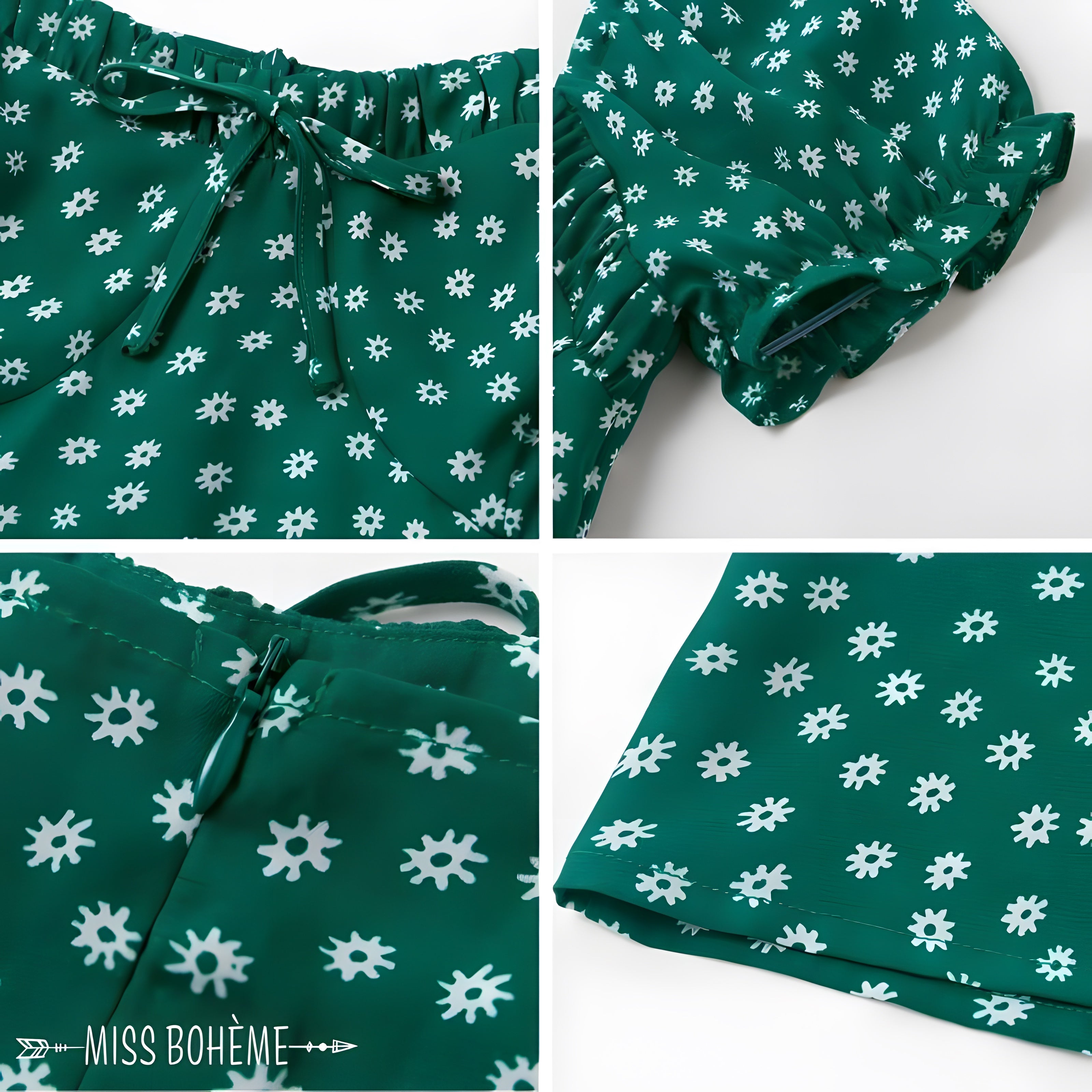 Robe Bohème Verte à Fleurs