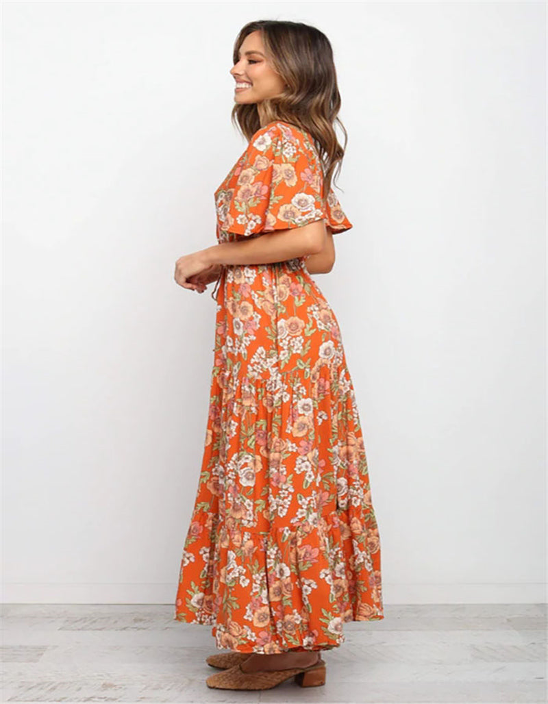 Robe bohème longue orange