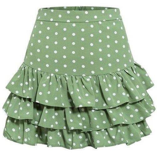 Jupe Bohème Courte Mélaine - Verte à pois / S