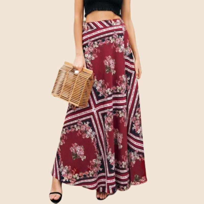 Jupe Longue Bohème Fendue - Bordeau / S