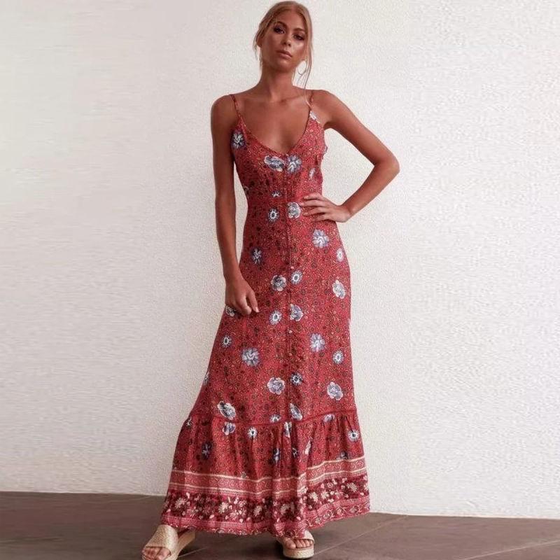 Maxi Robe Hippie Chic - Rouge / S
