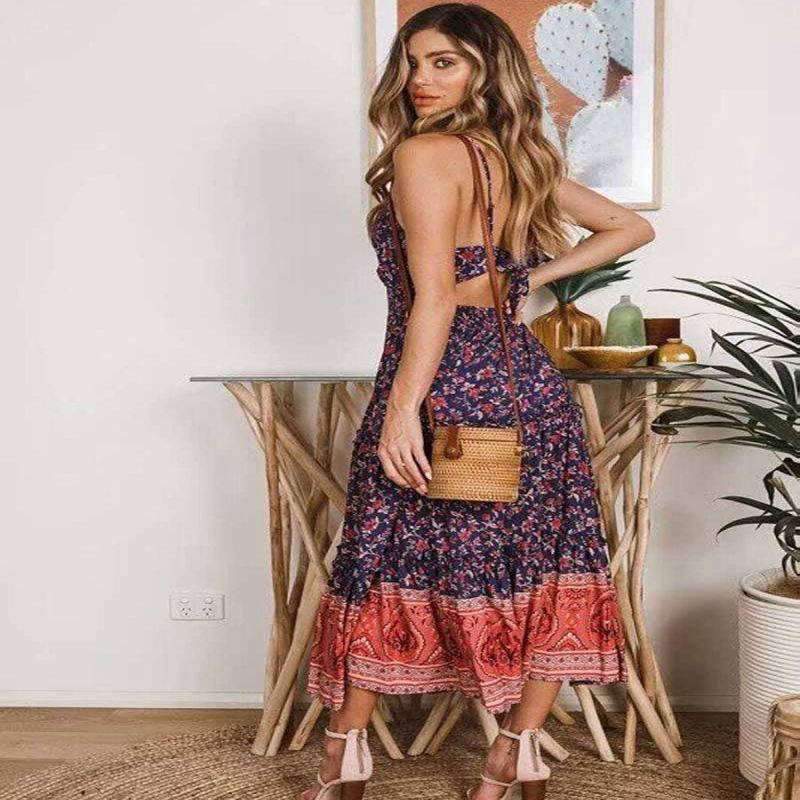 Mode Robe Longue Hippie Chic - Bleu / S
