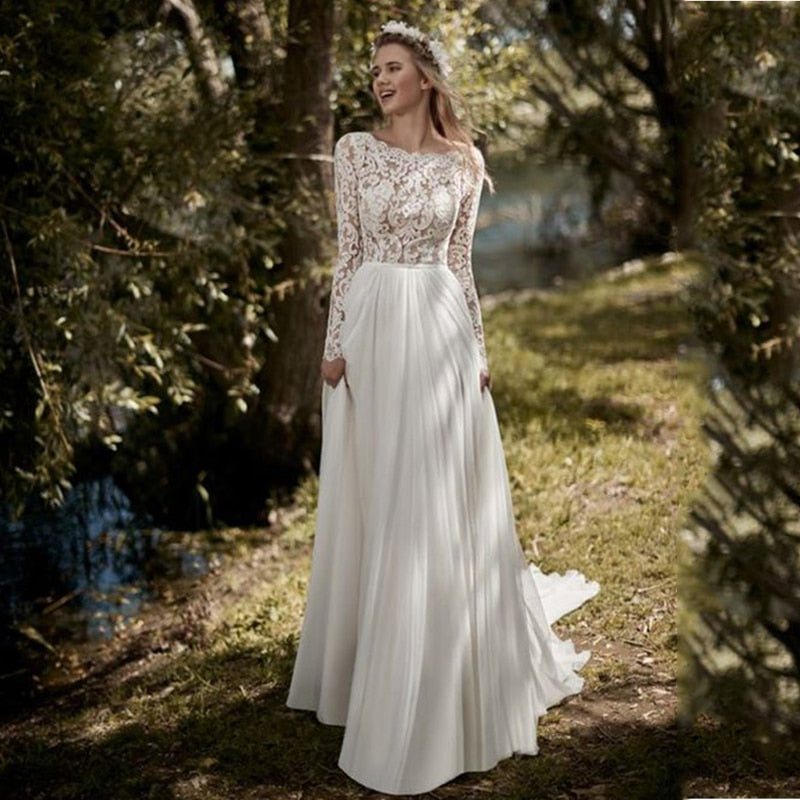 Robe de mariée bohème chic avec manches
