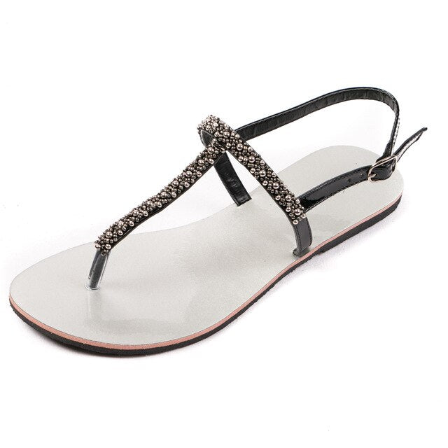 Sandales femme plates bohème noir