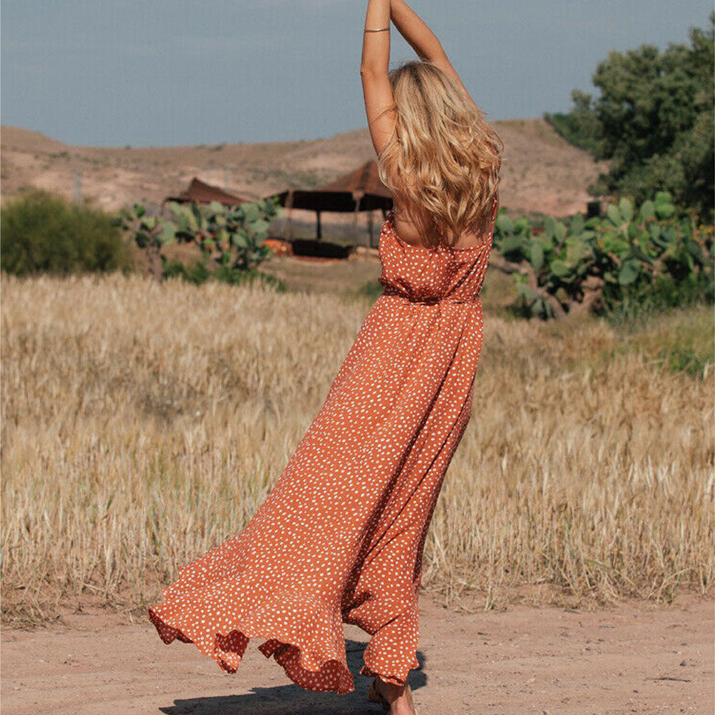 Robe Bohème Longue à Pois