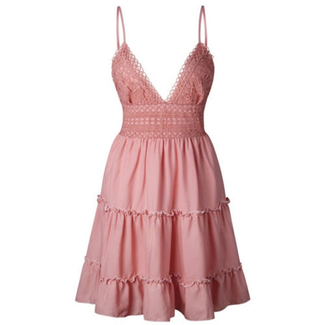 Robe Courte de Plage Blanche Dentelle Boho Bohème Chic