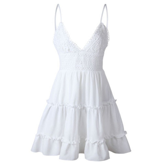 Robe Courte de Plage Blanche Dentelle Boho Bohème Chic