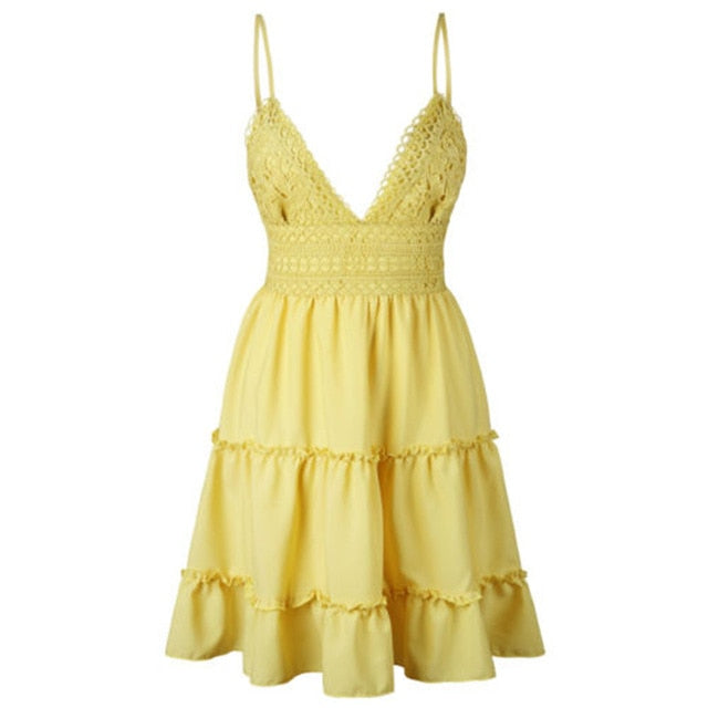 Robe Courte de Plage Blanche Dentelle Boho Bohème Chic